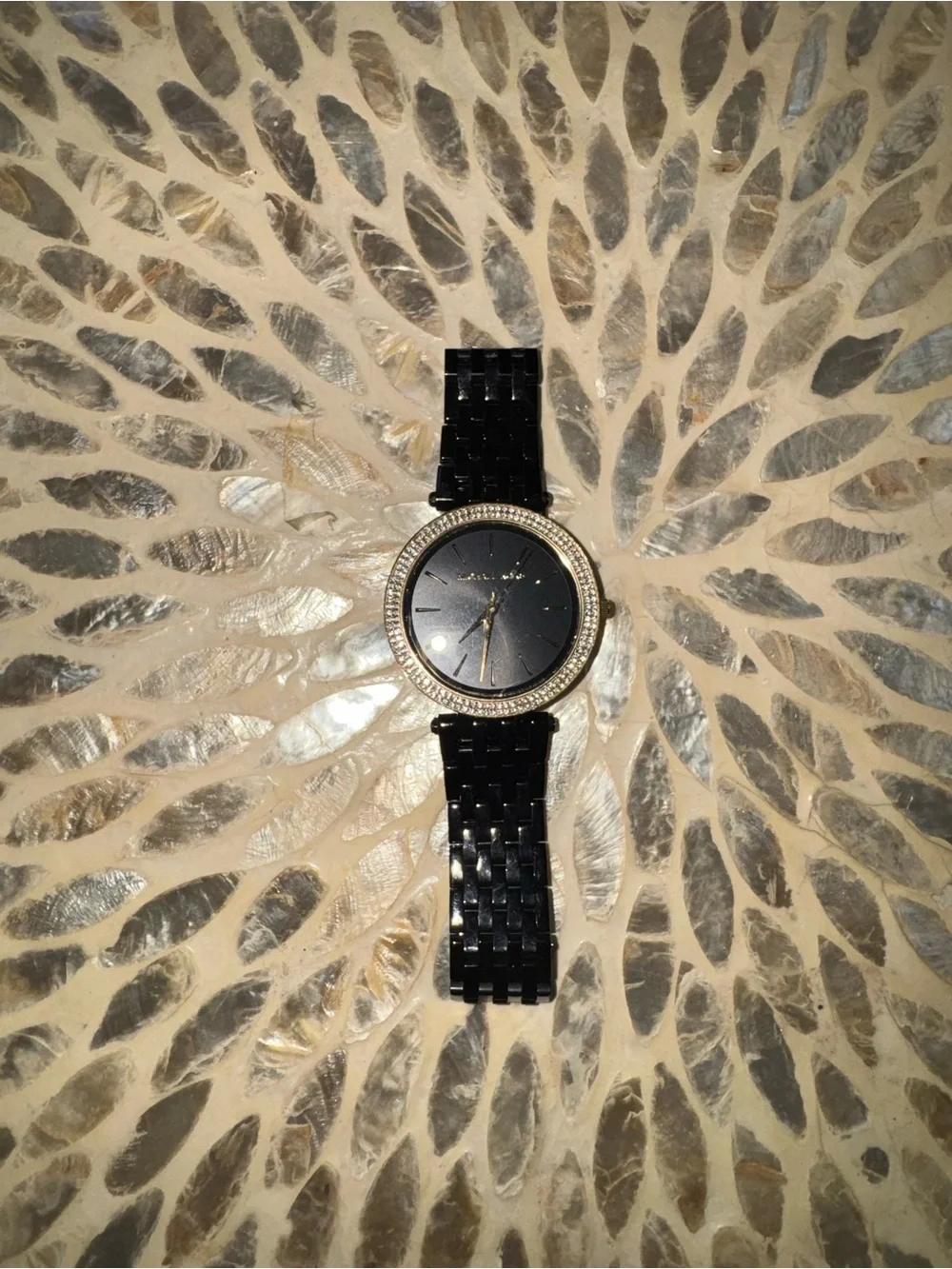 Michael Kors MK-3322 Black & Gold Crystal Bezel Stainless Steel Watch